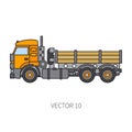 Color flat vector icon construction machinery truck tipper. Industrial style. Corporate cargo delivery. Commercial Royalty Free Stock Photo