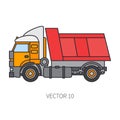 Color flat vector icon construction machinery truck tipper. Industrial style. Corporate cargo delivery. Commercial