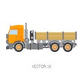 Color flat vector icon construction machinery truck tipper. Industrial style. Corporate cargo delivery. Commercial Royalty Free Stock Photo