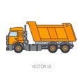 Color flat vector icon construction machinery truck tipper. Industrial style. Corporate cargo delivery. Commercial Royalty Free Stock Photo