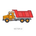 Color flat vector icon construction machinery truck tipper. Industrial style. Corporate cargo delivery. Commercial Royalty Free Stock Photo