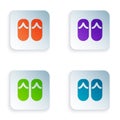 Color Flip flops icon isolated on white background. Beach slippers sign. Set colorful icons in square buttons. Vector