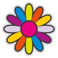 Color flower sticker. Retro patch. Decorative emblem