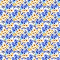 Seamless floral background. Blue-yellow flowers pattern. Transparent floral petals. Textile pattern template.