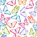 Color flying butterflies seamless pattern. Isolated on white background. Vector Royalty Free Stock Photo