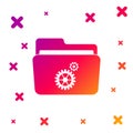 Color Folder settings with gears icon on white background. Concept of software update, transfer protocol, teamwork tool