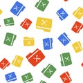 Color Folder and tools or settings icon isolated seamless pattern on white background. Folder with wrench and
