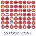 56 color food icons set Royalty Free Stock Photo