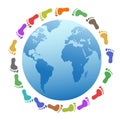 Color foot prints around the earth Royalty Free Stock Photo