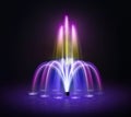 Color fountain. Realistic luminous dancing fountain, water jets backlighting show, creative landscape park element, pink Royalty Free Stock Photo