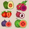 Color fresh fruits set on light background Royalty Free Stock Photo