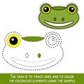 Color Frog Face. Restore dashed lines. Color the picture elements. Page to be color fragments.vector