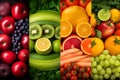 Color fruits and vegetables. Fresh food. Concept. Collage, healthy food lifestyle, Generative AI Royalty Free Stock Photo