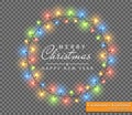 Color garland, festive decorations. Glowing christmas lights isolated on transparent background