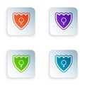 Color Gender shield, Female icon isolated on white background. Set colorful icons in square buttons. Vector