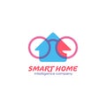 Color geometrical smart technology in house corporate symbol. Clever home sign