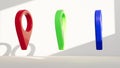 Color geotags in the empty room 3d Royalty Free Stock Photo