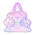 Ornamental woman in a yoga pose Vector illustration in ethnic, boho styles.