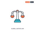 2 color global justice law concept line vector icon. isolated two colored global justice law outline icon with blue and red colors