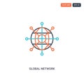 2 color Global network concept line vector icon. isolated two colored Global network outline icon with blue and red colors can be