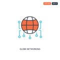 2 color Globe networking concept line vector icon. isolated two colored Globe networking outline icon with blue and red colors can Royalty Free Stock Photo