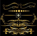 Color Gold Vintage Decorations Elements Flourishes Calligraphic Ornaments and Frames Black background Royalty Free Stock Photo