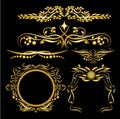Color Gold Vintage Decorations Elements Flourishes Calligraphic Ornaments and Frames Black background Royalty Free Stock Photo