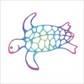 Color gradient illustration of a wise tortoise. Swimming turtle in motion with ornament.