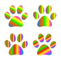 Multicolored gradient design paws animals icons set