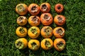 Color gradient of ripe and unripe imperfect persimmon fruit