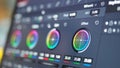 Color grading monitor. RGB colour correction indicator graph on screen Royalty Free Stock Photo