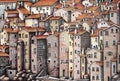 Color graphic: aerial view of the old town in Italy