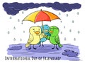 Greeting card Day of friendship - under umbrells wi