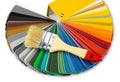 Color guide fan chart catalog spectrum of all kind of various colors to choose paint from book brush on it. DIY renovation home Royalty Free Stock Photo