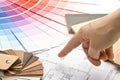 Color guide, material samples and blueprint Royalty Free Stock Photo