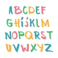 Color hand drawn alphabet, latin characters set. Vector lettering for posters, banners or greeting cards. Isolated on white backgr