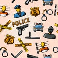 Color hand drawn police pattern - gun, car, crime