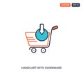 2 color Handcart with downward arrow concept line vector icon. isolated two colored Handcart with downward arrow outline icon with
