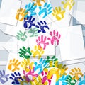 Color Handprints Represents Artwork Watercolor And Colorful