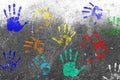 Color Hands print on wall background Royalty Free Stock Photo