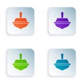 Color Hanukkah dreidel icon isolated on white background. Set colorful icons in square buttons. Vector