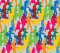 Color happy family people travel silhouette seamless pattern