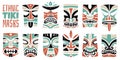 color hawaiian masks prints. Vector set