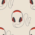 Color headphones seamless vector pattern. Red headphones pattern