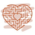 Color heart shaped labyrinth. Game for kids and adults. Puzzle for children. Labyrinth conundrum. Flat vector illustration Royalty Free Stock Photo