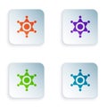Color Hexagram sheriff icon isolated on white background. Police badge icon. Set colorful icons in square buttons