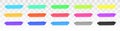 Color highlighter lines set isolated on transparent background. Red, yellow, pink, green, blue, purple, gray, black