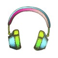 Color Hipster Accessory Wireless Headphones Ink Vector