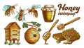 Color Honey Beekeeping Apiary Set Vector