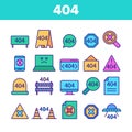 Color 404 HTTP Error Message Vector Linear Icons Set Royalty Free Stock Photo